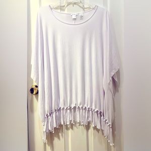 Venus Women's 1X/2X Coastal BOHO Fringe Detail White Cover Up Top